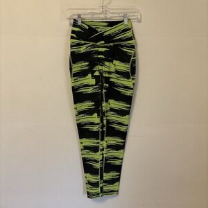 Alphalete Surface Power Black Yellow‎ Striated Compression Leggings Size S